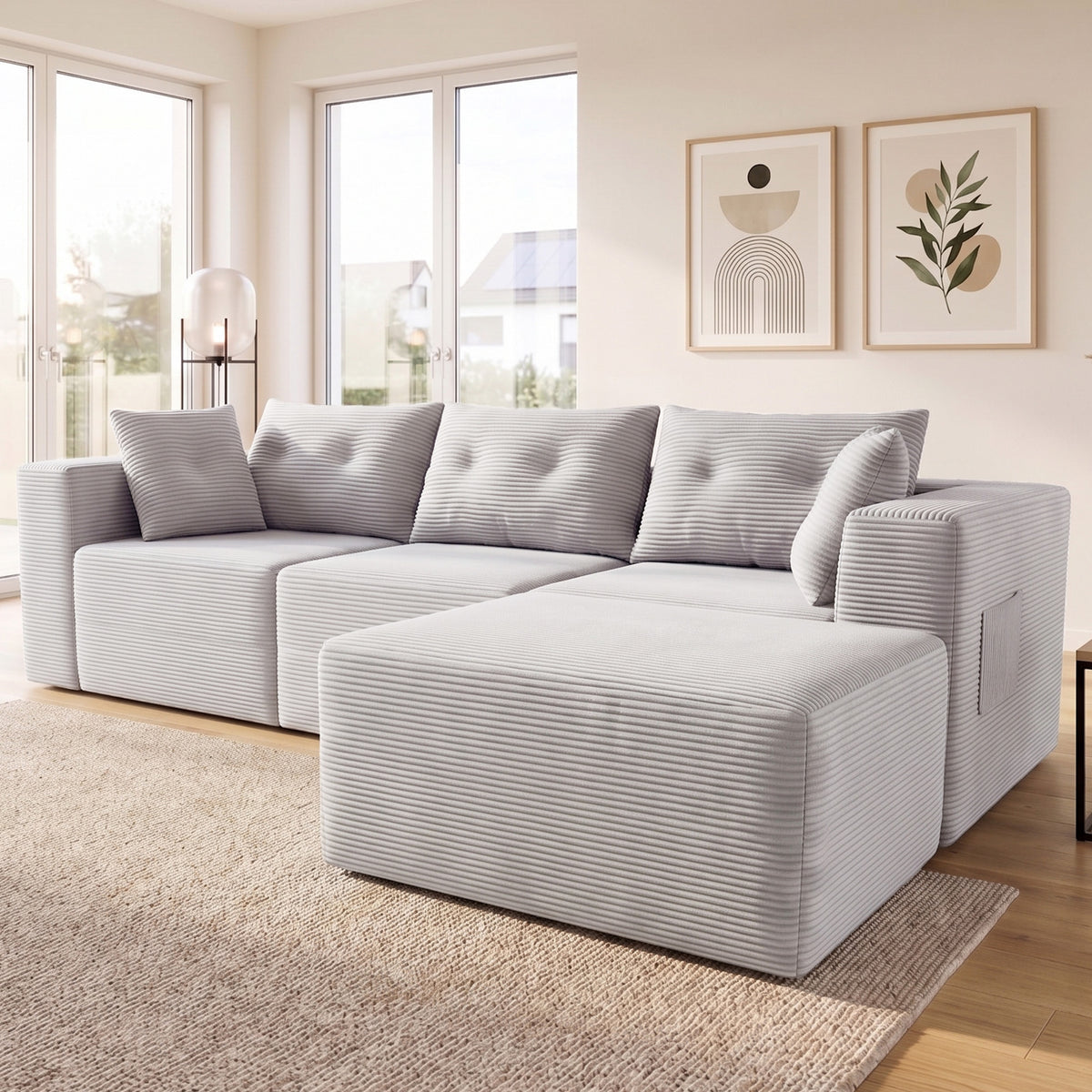 LANOX Modulares Ecksofa 254 cm in L-Form, Cordsofa mit Taschenfederkern, 4 Module