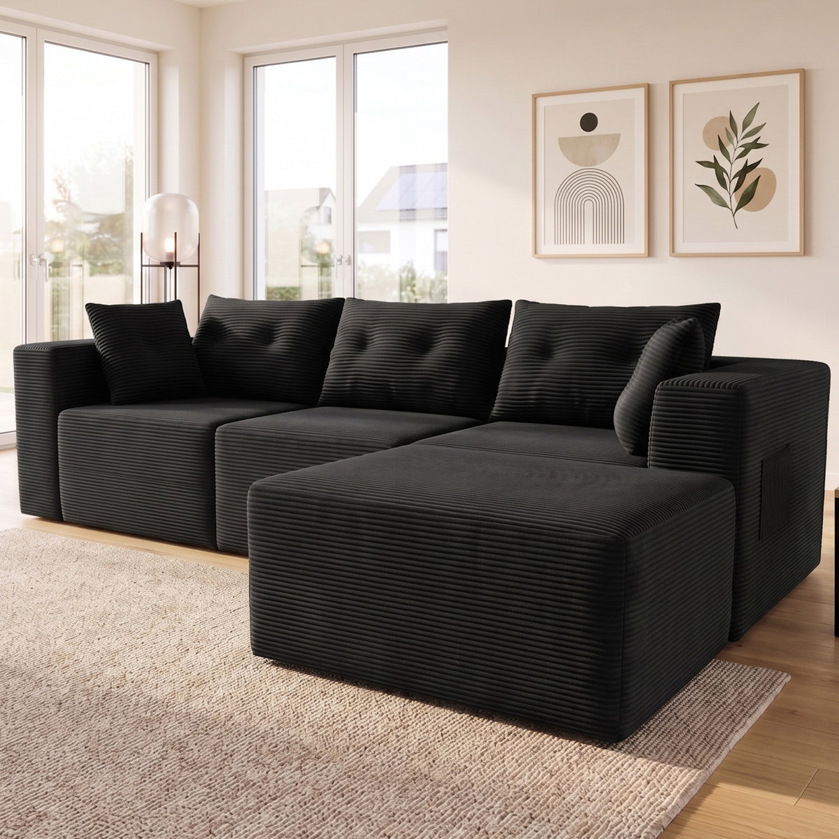 LANOX Modulares Ecksofa 254 cm in L-Form, Cordsofa mit Taschenfederkern, 4 Module