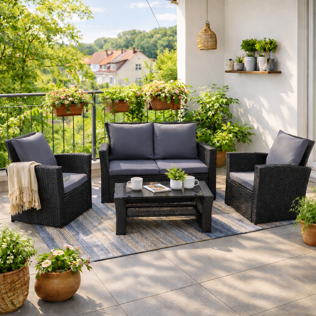 LANOX Verona Polyrattan Gartenmöbel Set, 4-teilig