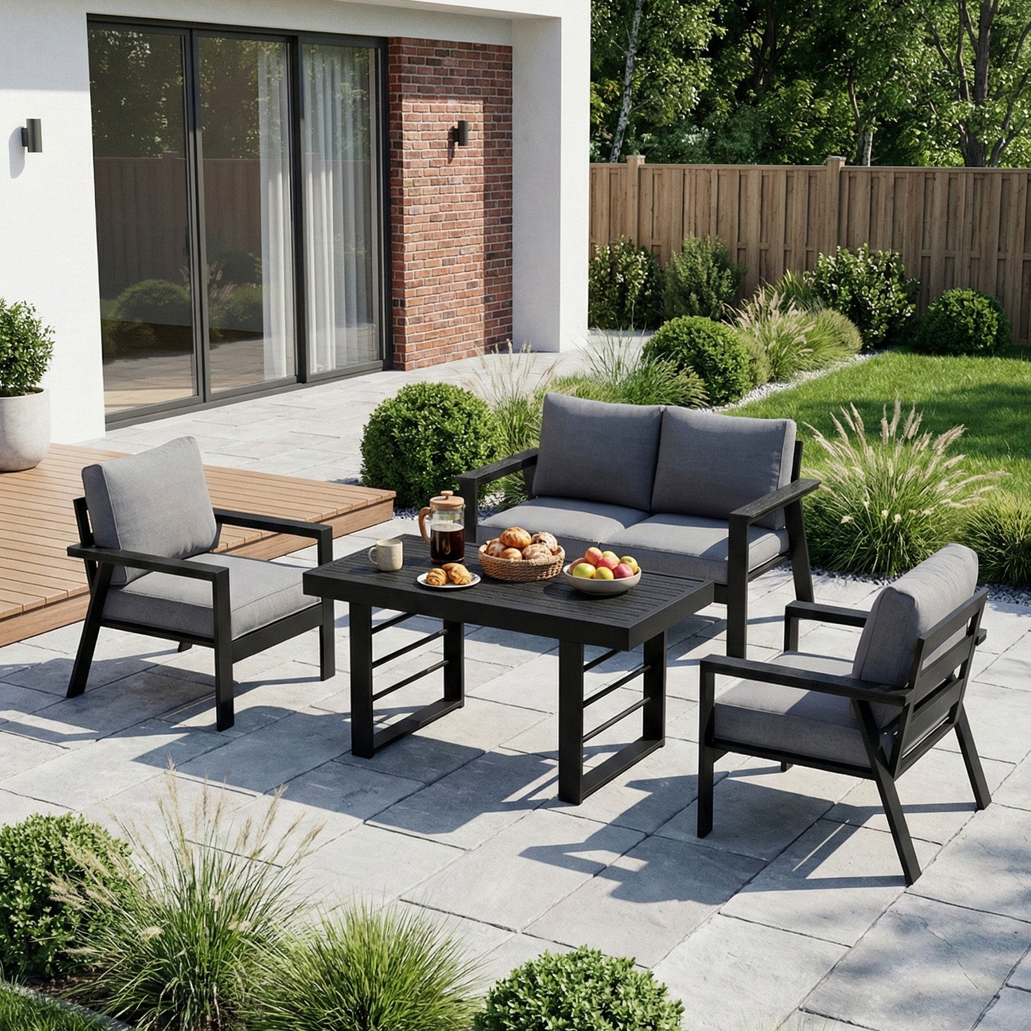 LANOX Torino Gartenlounge Set Aluminium 4-Sitzer mit Tisch