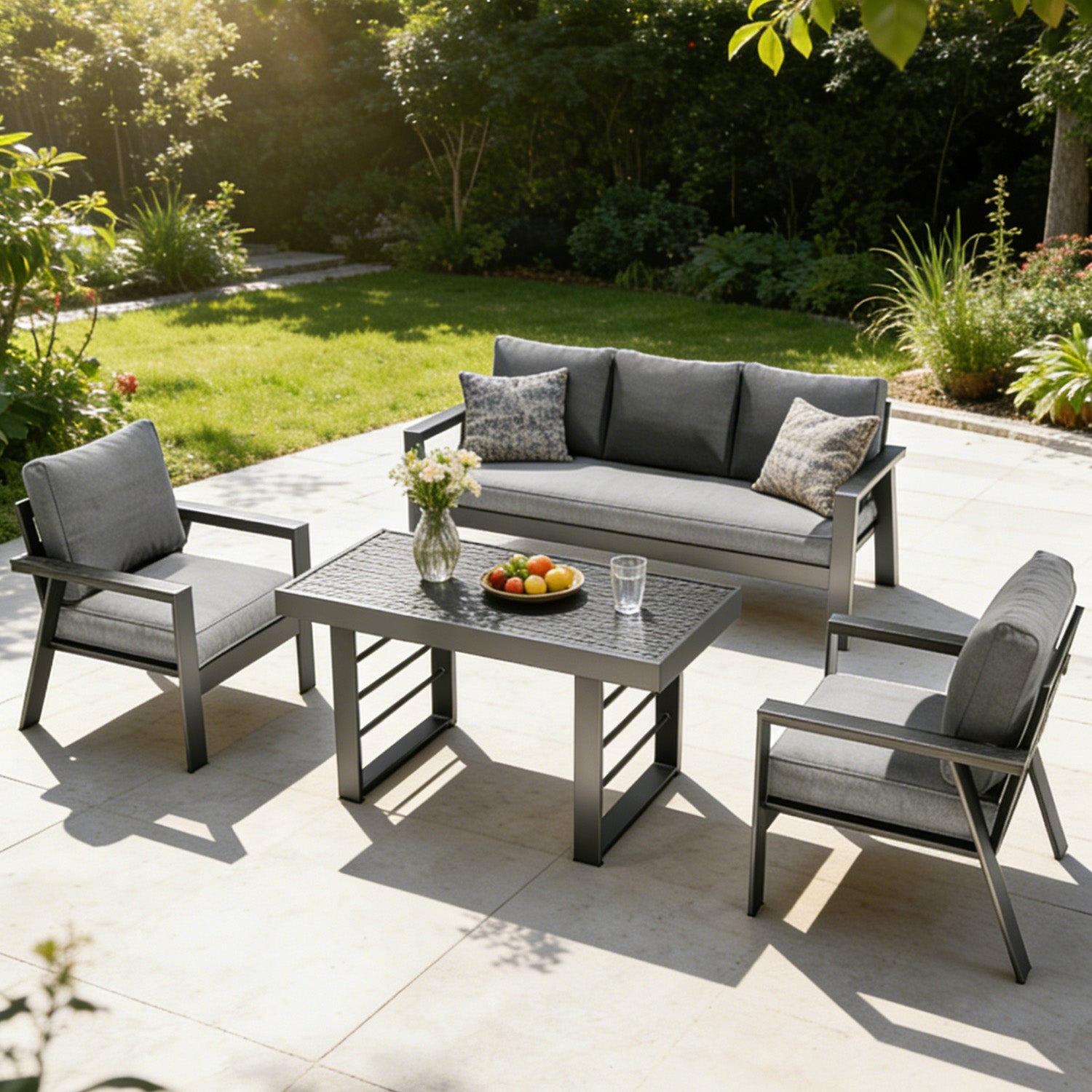 LANOX Torino Alu Gartenlounge Set 4-tlg. mit Esstisch