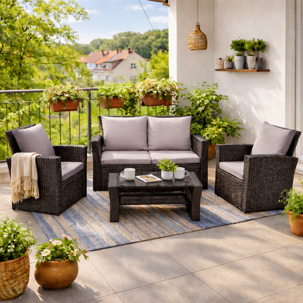 LANOX Verona Polyrattan Gartenmöbel Set, 4-teilig