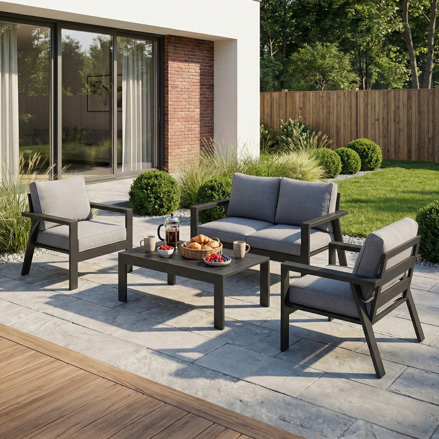 LANOX Torino Balkonmöbel Set 4 Personen mit Sofa und Tisch