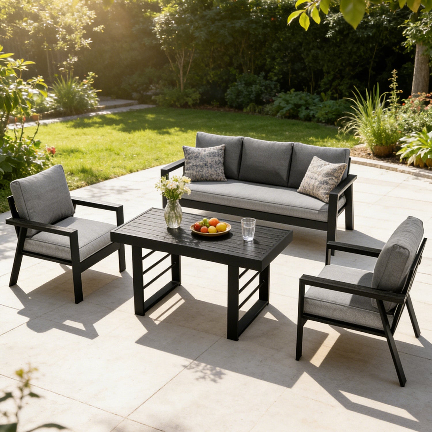 LANOX Torino Alu Gartenlounge Set 4-tlg. mit Esstisch