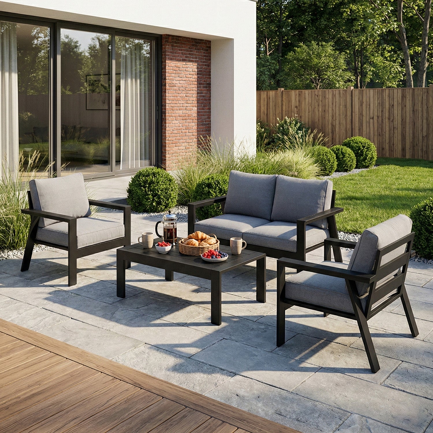 LANOX Torino Balkonmöbel Set 4 Personen mit Sofa und Tisch