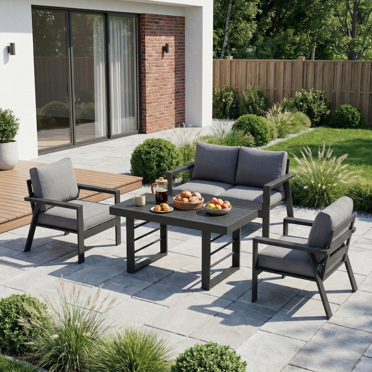 LANOX Torino Gartenlounge Set Aluminium 4-Sitzer mit Tisch