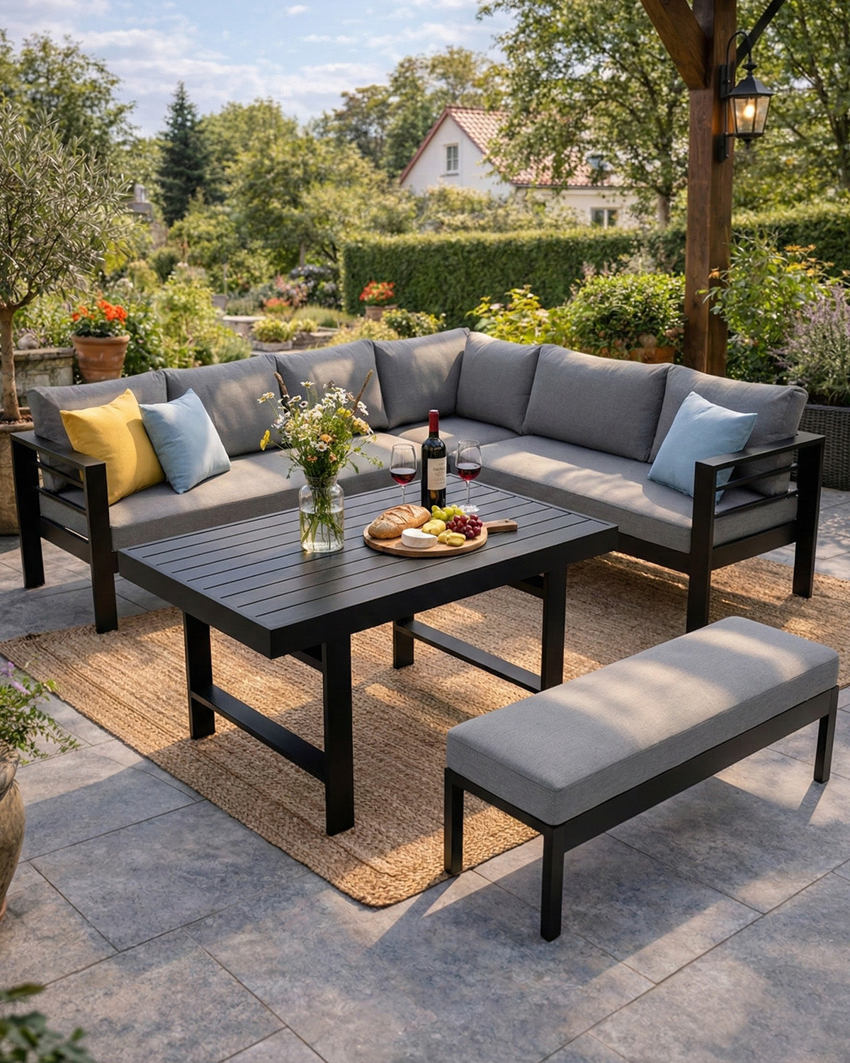 LANOX Modena Aluminium Gartenlounge Set mit Tisch & Bank