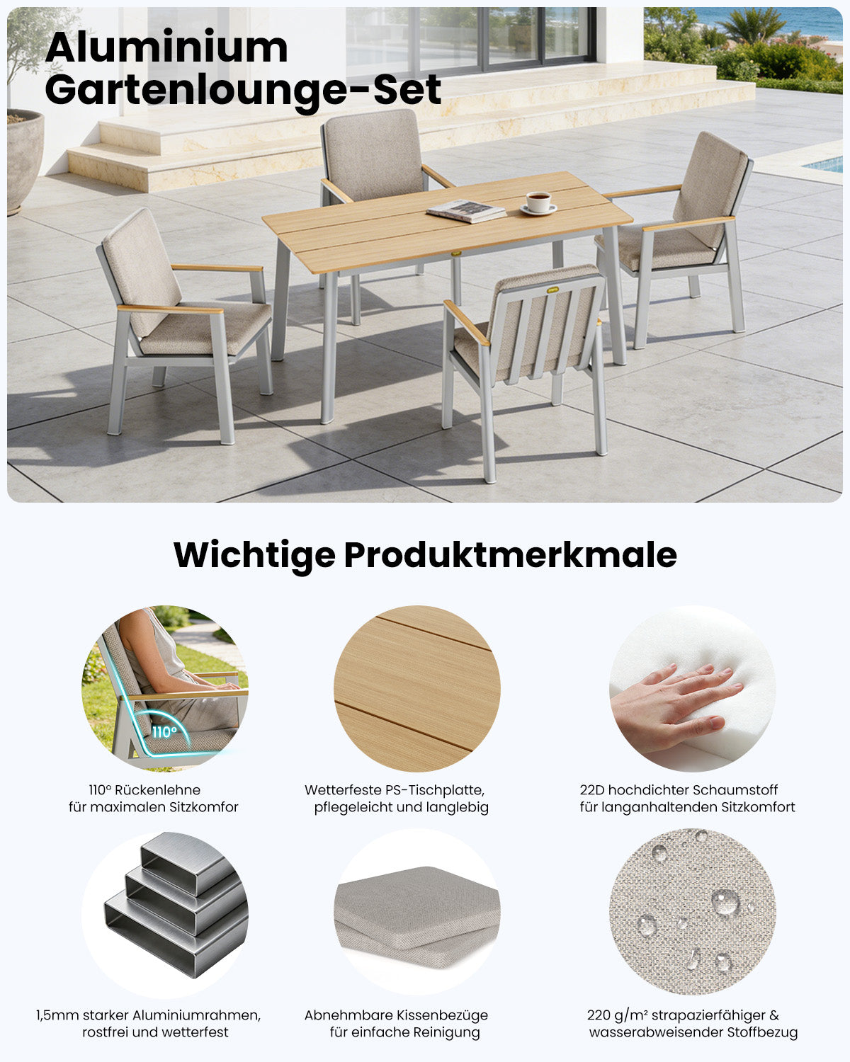 LANOX Elara Gartenmöbel Set, 5-tlg.