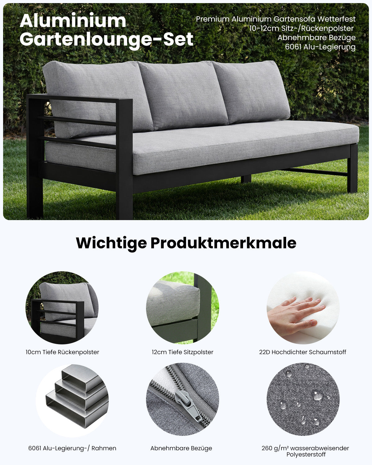 LANOX Modena Aluminium Gartenlounge Set mit Tisch & Bank