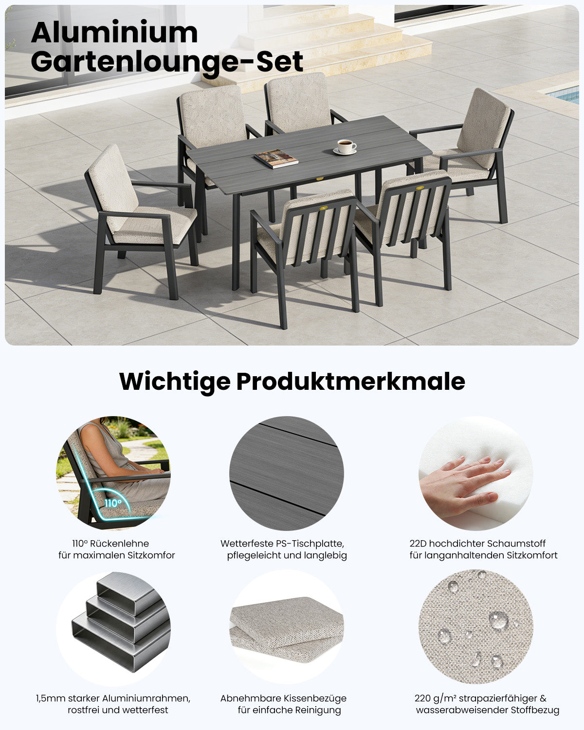 LANOX Elara Gartenmöbel Set, 7-tlg.