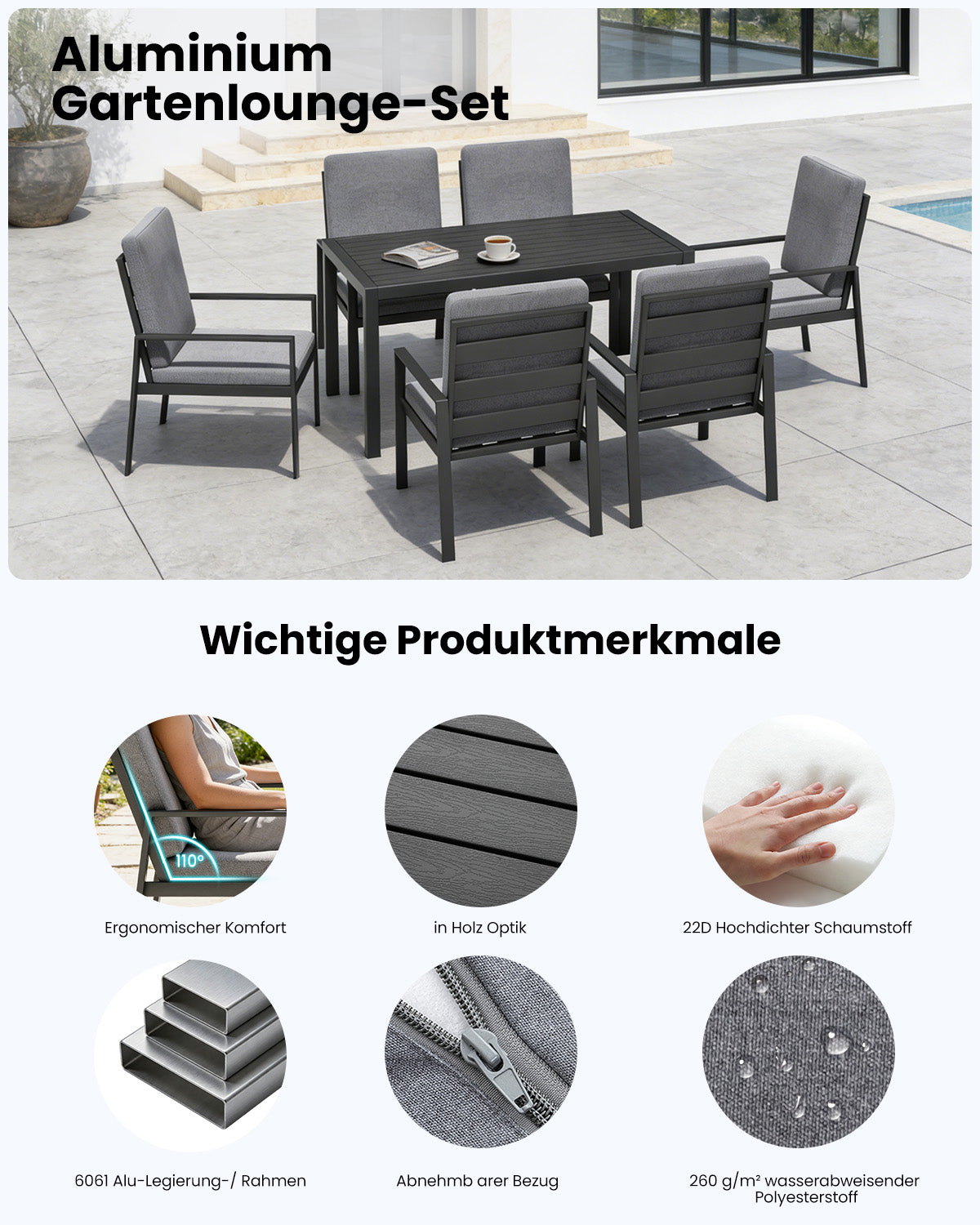 LANOX Aurelia Garten Essgruppe 6 Personen Aluminium