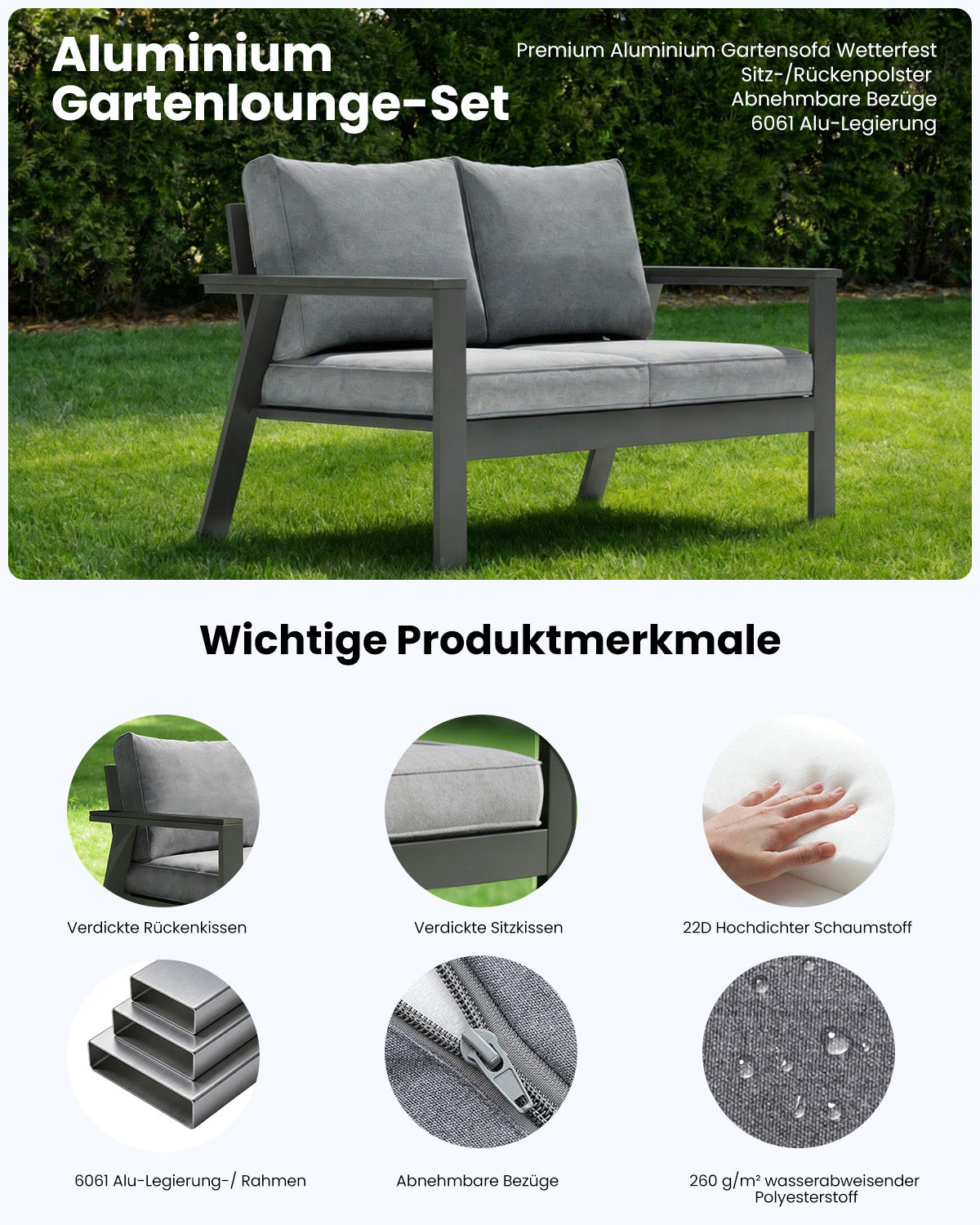 LANOX Torino Balkonmöbel Set 4 Personen mit Sofa und Tisch