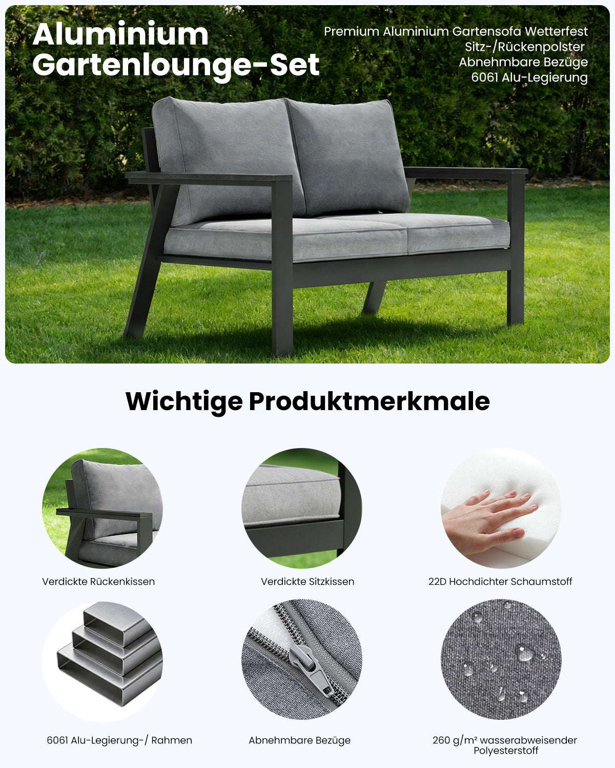 LANOX Torino Gartenlounge Set Aluminium 4-Sitzer mit Tisch