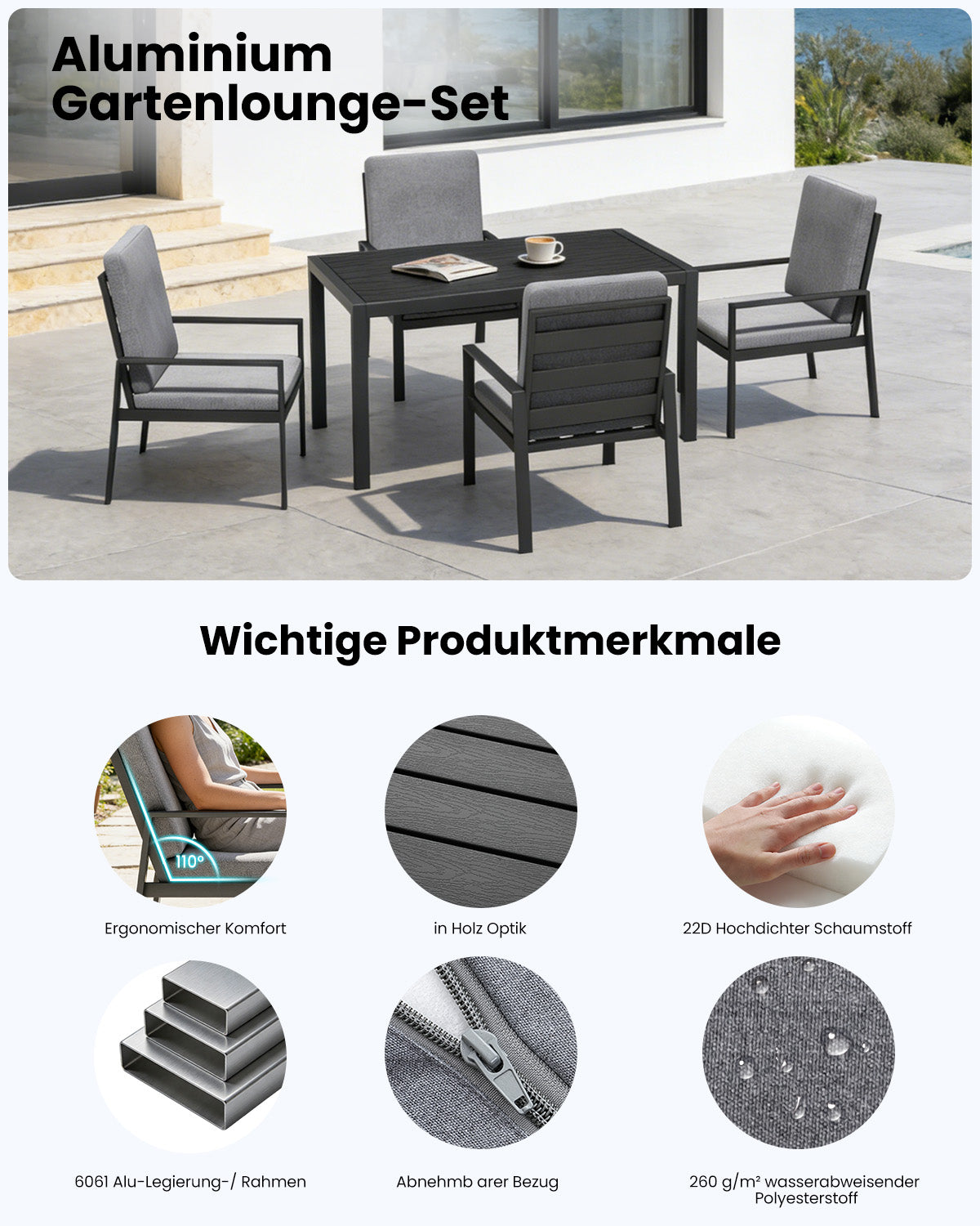 LANOX Aurelia Garten Essgruppe 4 Personen Aluminium