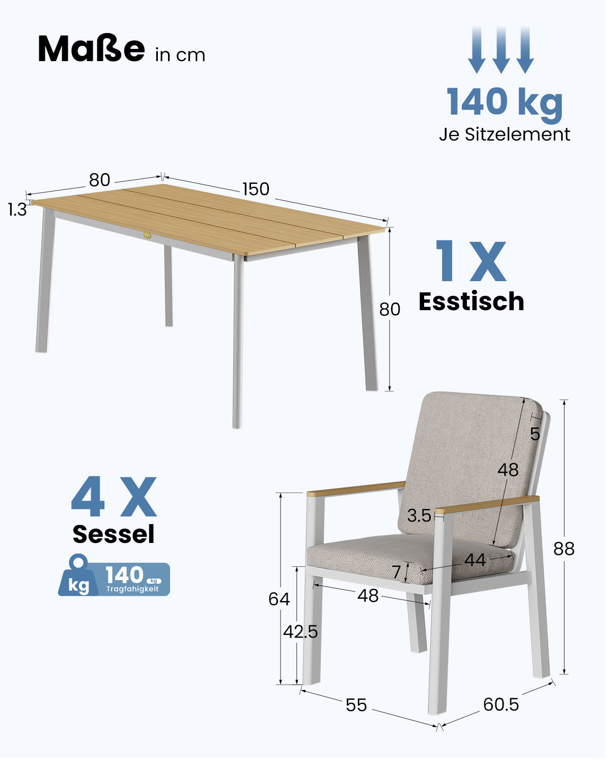 LANOX Elara Gartenmöbel Set, 5-tlg.