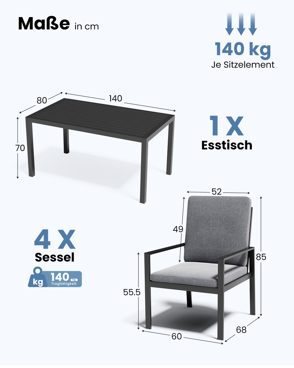 LANOX Aurelia Garten Essgruppe 4 Personen Aluminium