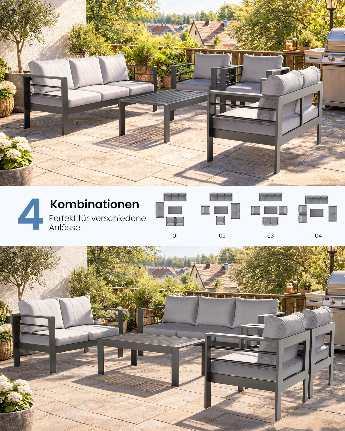 LANOX Milano Gartenlounge Set Aluminium 5-tlg. für 6-7 Personen