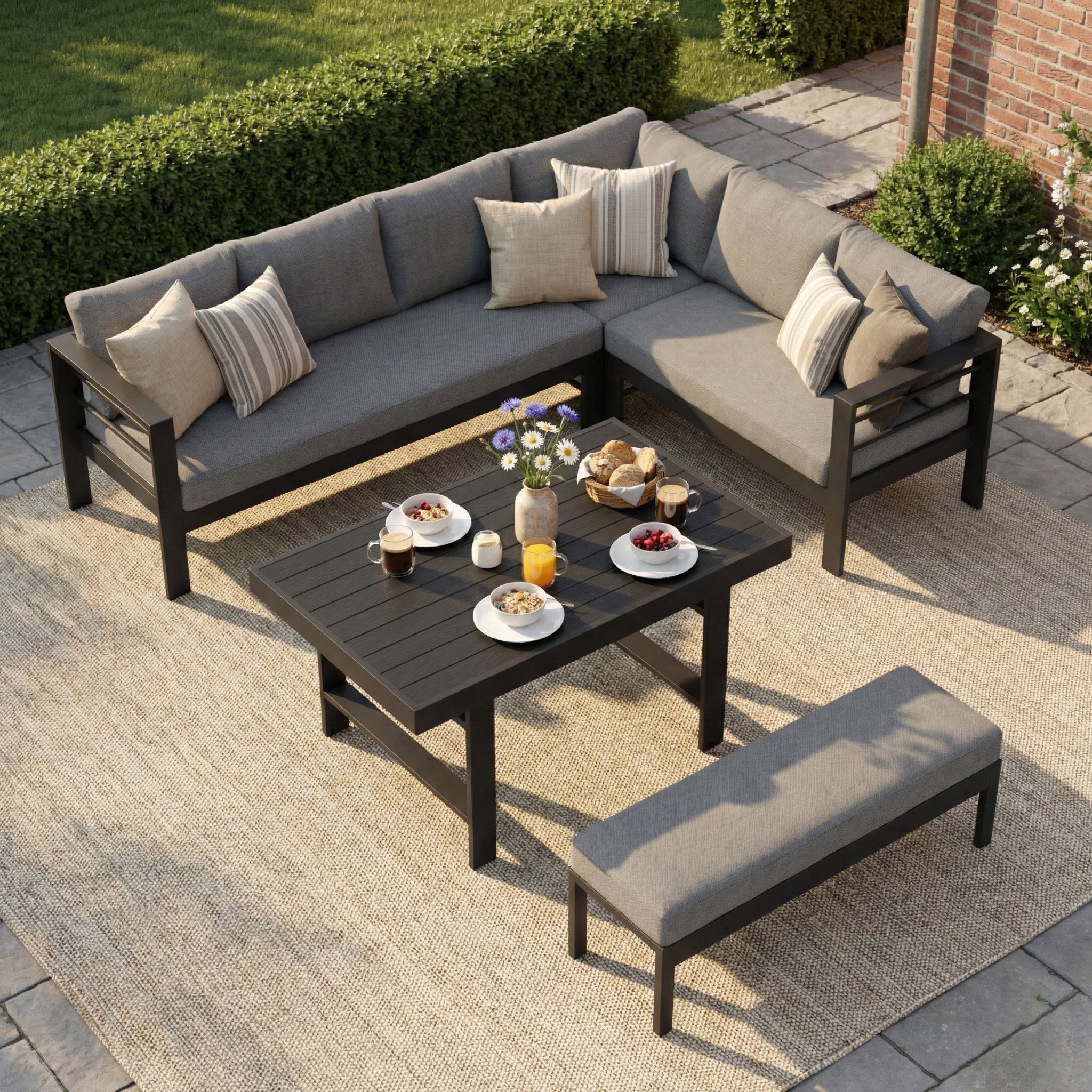 LANOX Modena Aluminium Gartenlounge Set mit Tisch & Bank