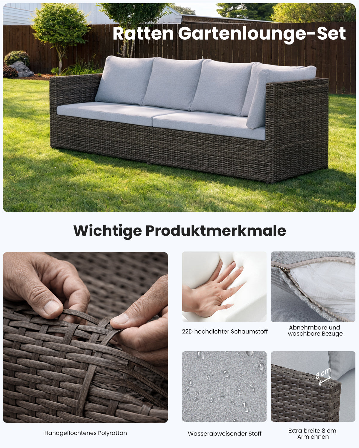 LANOX Salerno Polyrattan Gartenmöbel Set mit Esstisch