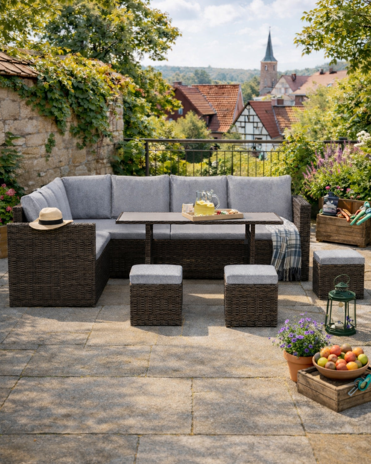 LANOX Salerno Polyrattan Gartenmöbel Set mit Esstisch