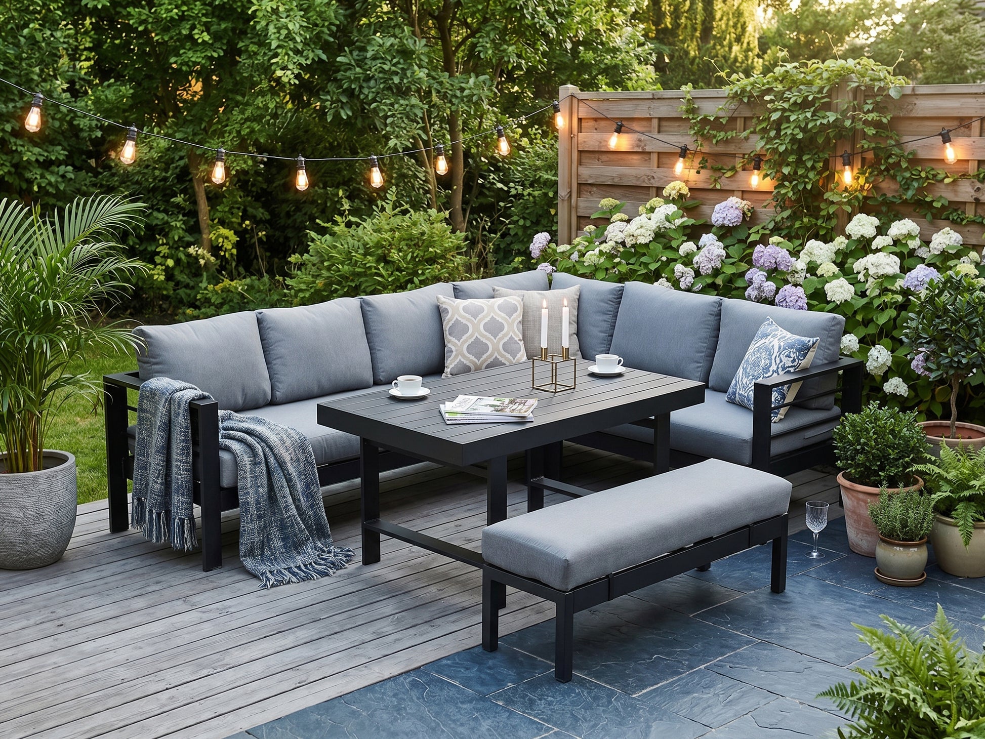 LANOX Modena Aluminium Gartenlounge Set mit Tisch & Bank