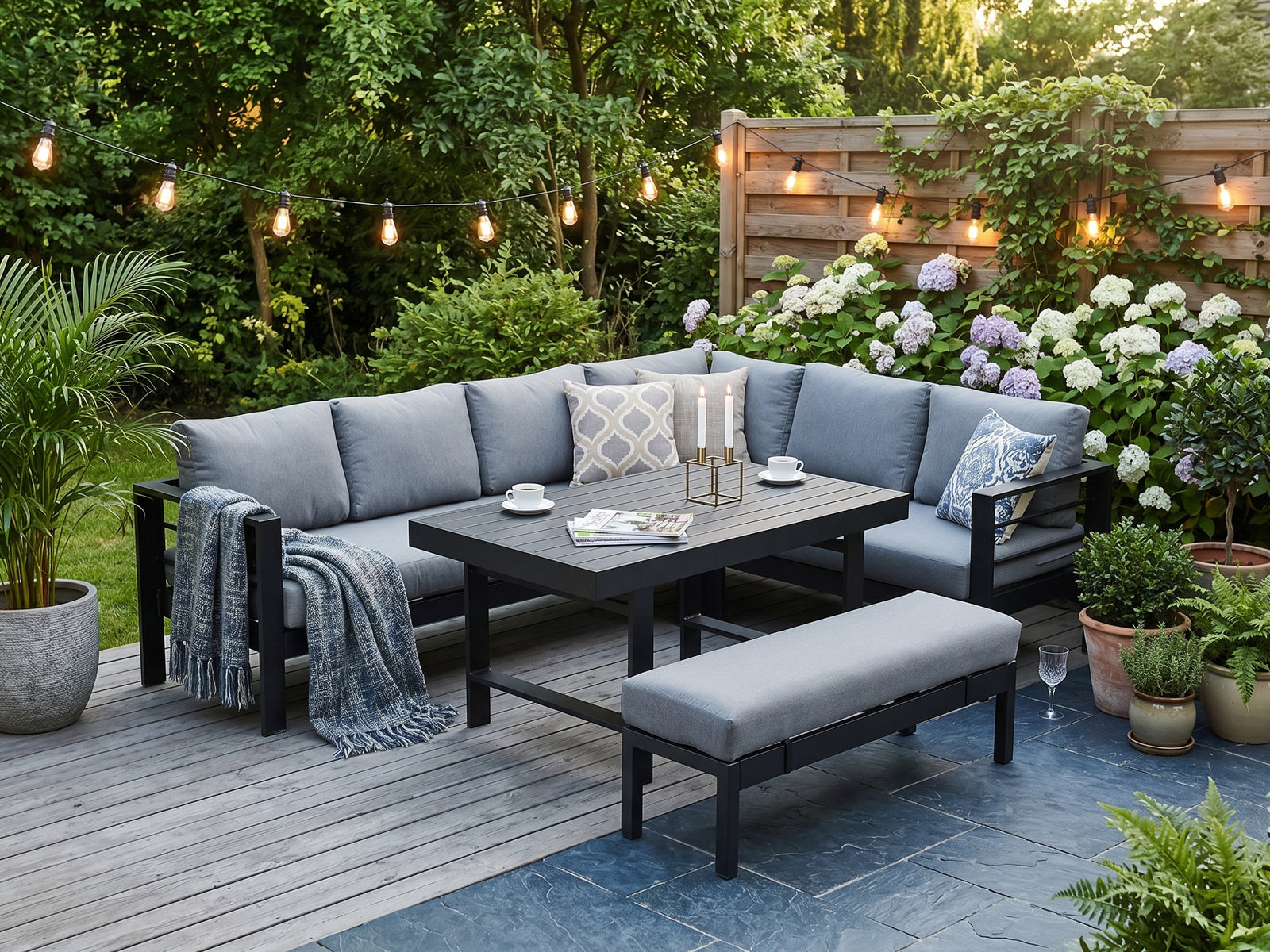 LANOX Modena Aluminium Gartenlounge Set mit Tisch & Bank