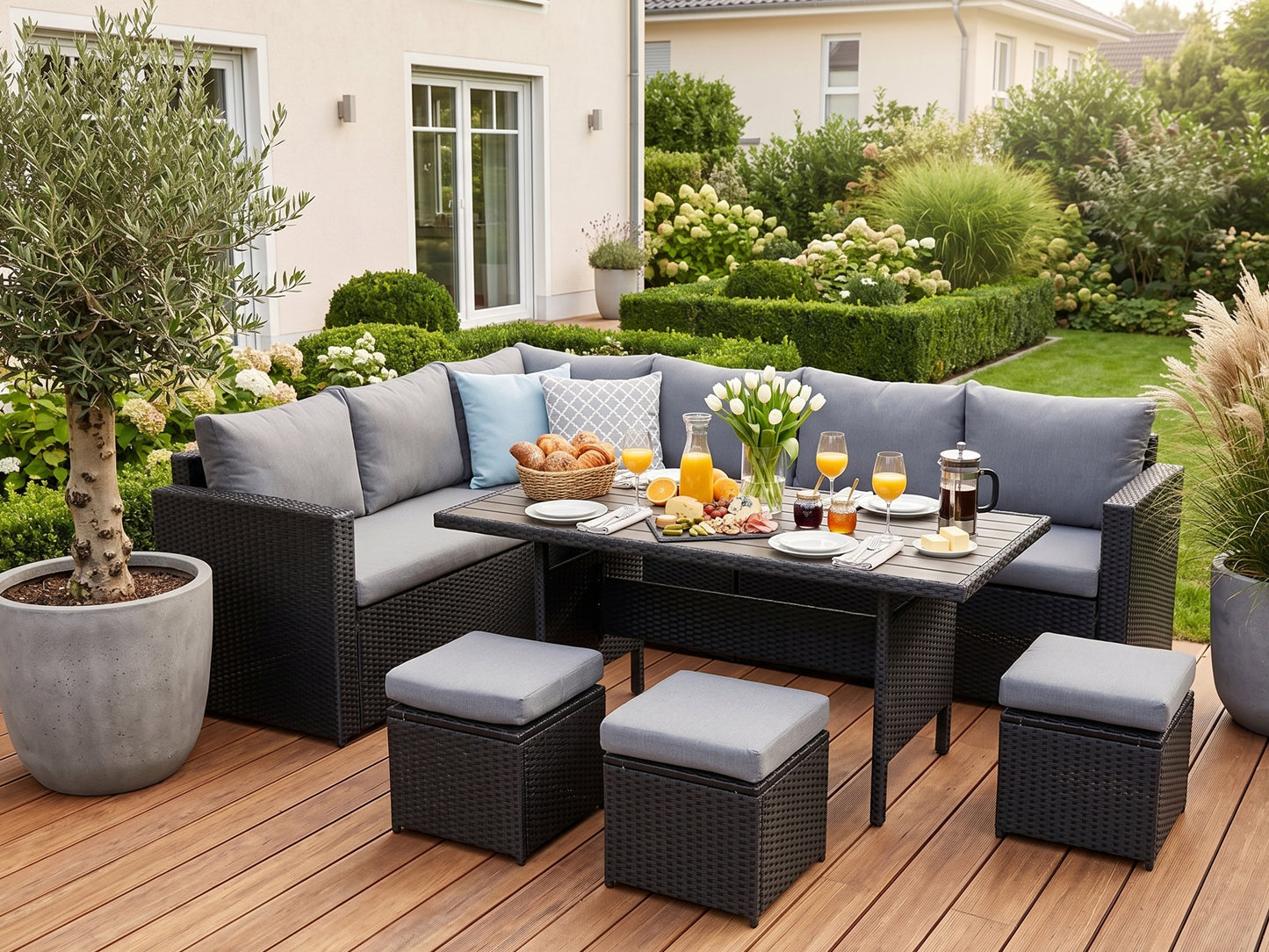 LANOX Salerno Polyrattan Gartenmöbel Set mit Esstisch