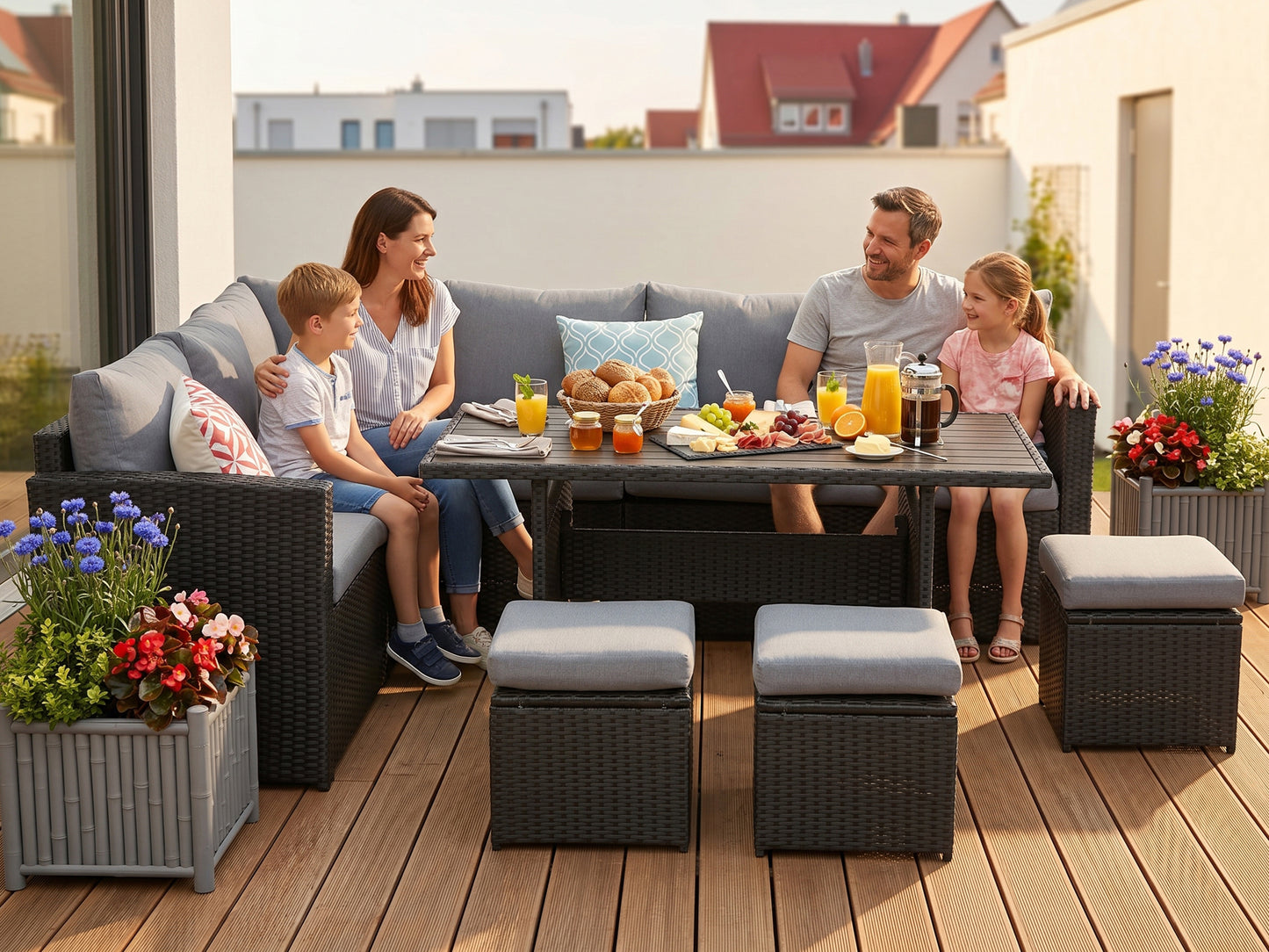 LANOX Salerno Polyrattan Gartenmöbel Set mit Esstisch