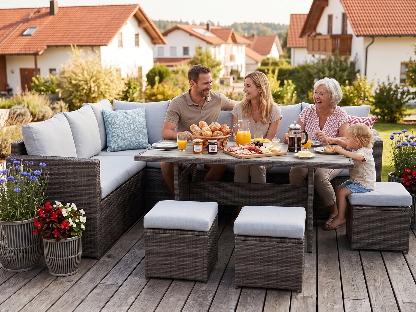 LANOX Salerno Polyrattan Gartenmöbel Set mit Esstisch