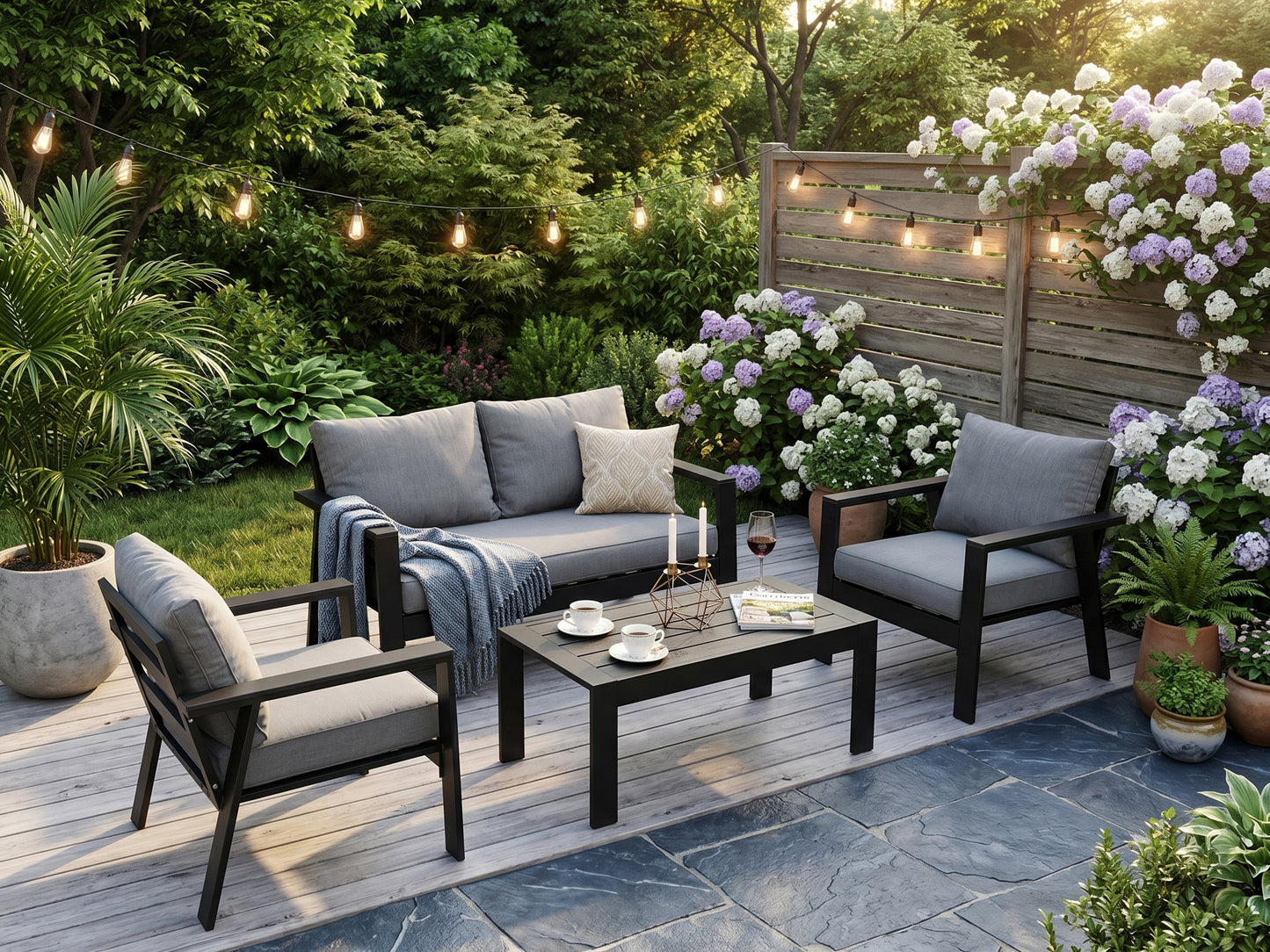LANOX Torino Balkonmöbel Set 4 Personen mit Sofa und Tisch
