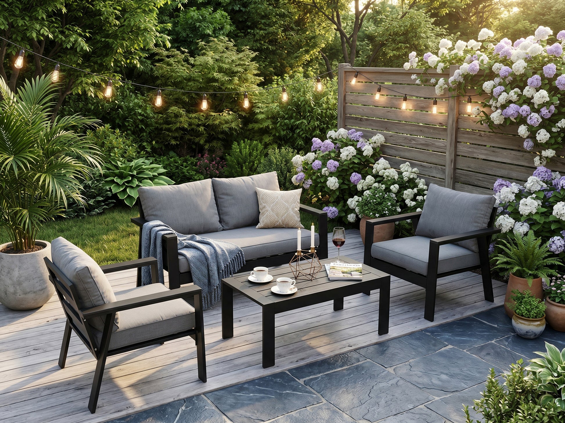 LANOX Torino Balkonmöbel Set 4 Personen mit Sofa und Tisch