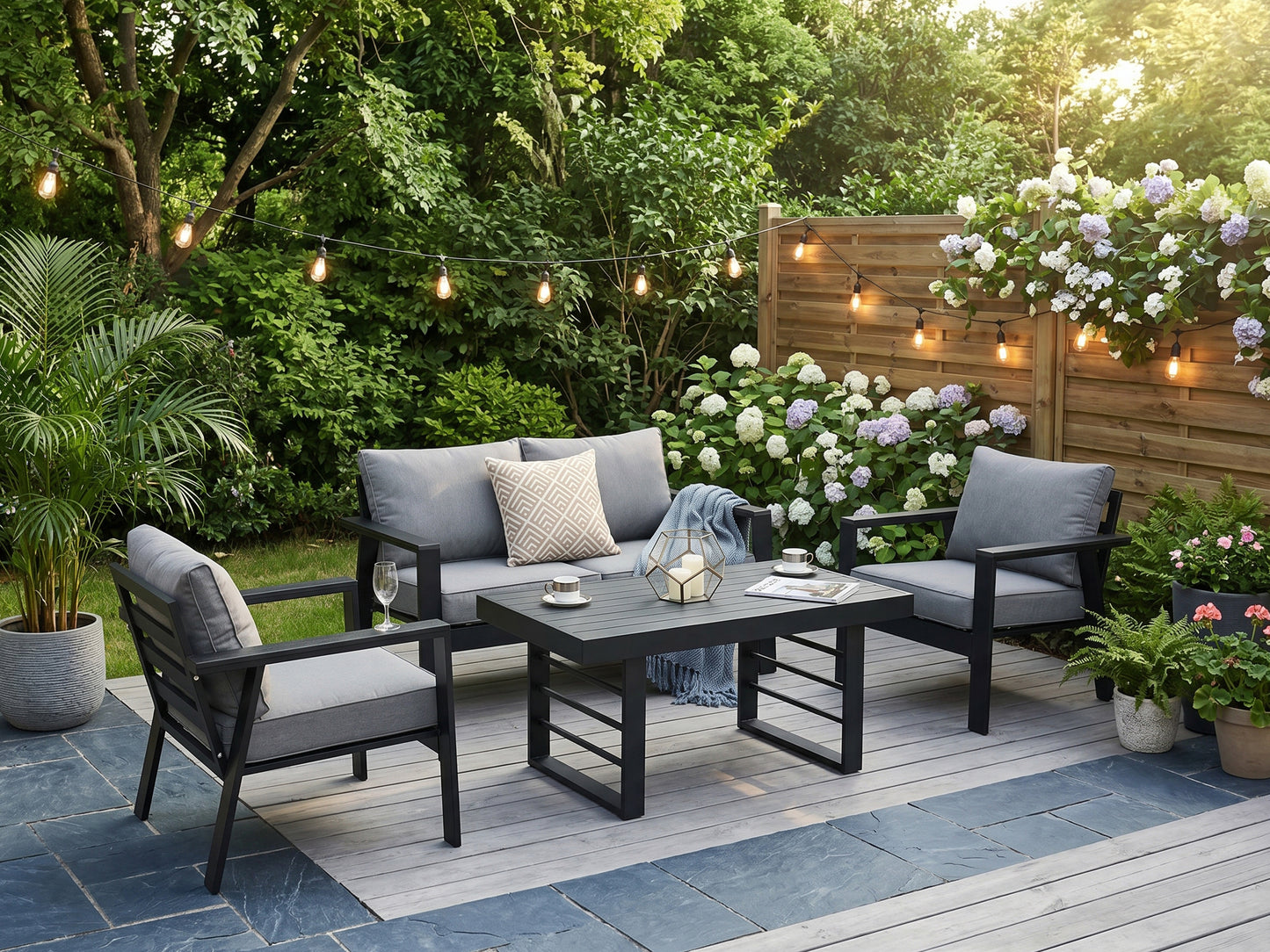 LANOX Torino Gartenlounge Set Aluminium 4-Sitzer mit Tisch