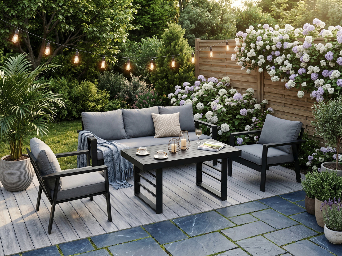 LANOX Torino Alu Gartenlounge Set 4-tlg. mit Esstisch
