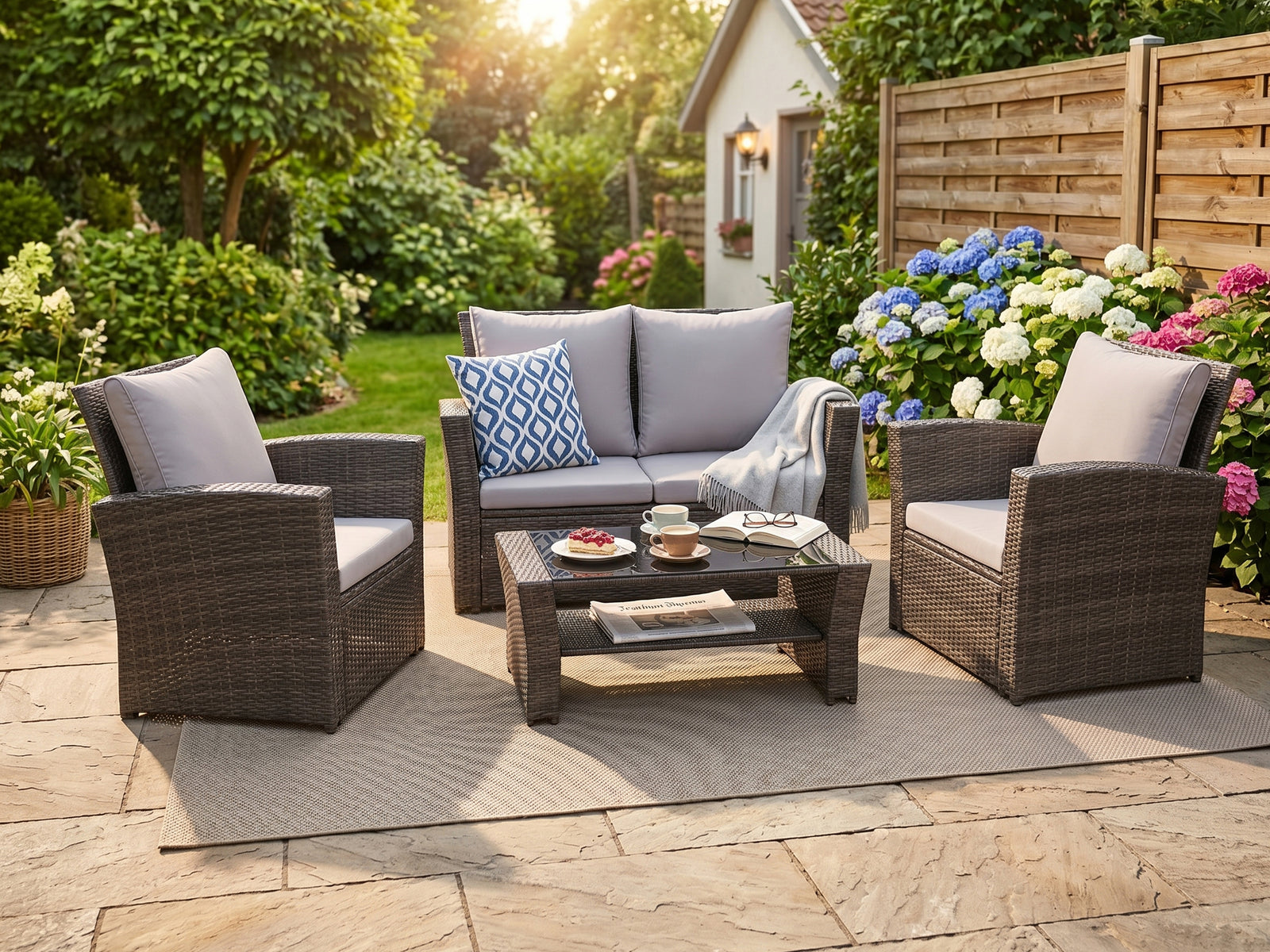 LANOX Verona Polyrattan Gartenmöbel Set, 4-teilig