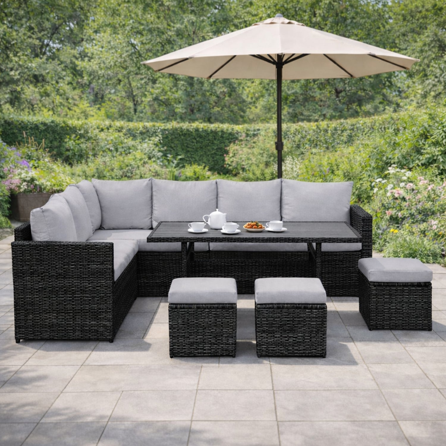 LANOX Salerno Polyrattan Gartenmöbel Set mit Esstisch
