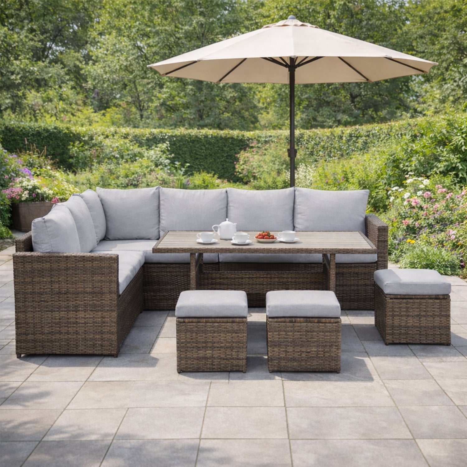 LANOX Salerno Polyrattan Gartenmöbel Set mit Esstisch